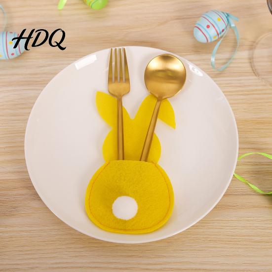 Spring Party Dining Accessory 4 Pcs Easter Bunny Cutlery Holders Felt Tableware Pouch Bags Cute Rabbit Utensil Table Ritual Decor Sleeve Fork Spoon