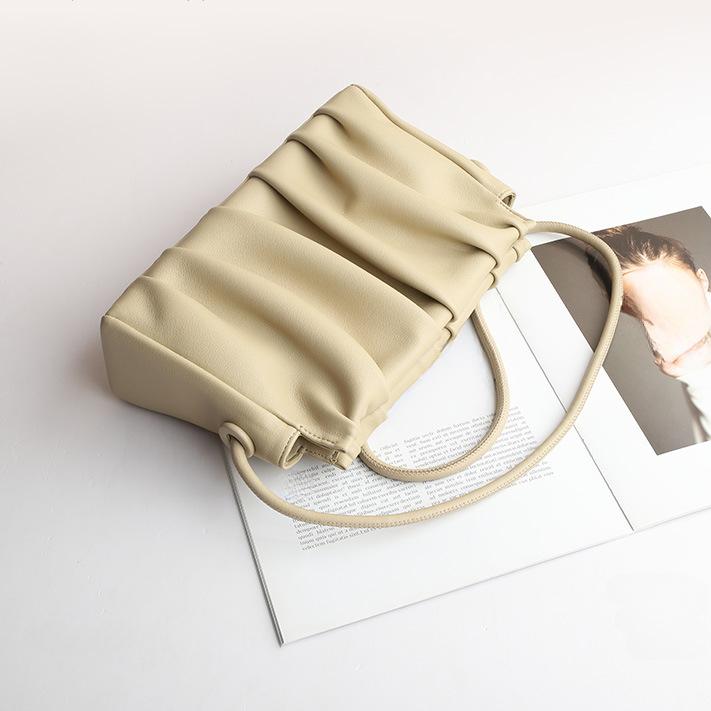 Genunie Bag Fold Design Women's New Simple Texture Soft Cowhide Bag Versatile One Shoulder Straddle Bag Real Leather Bag