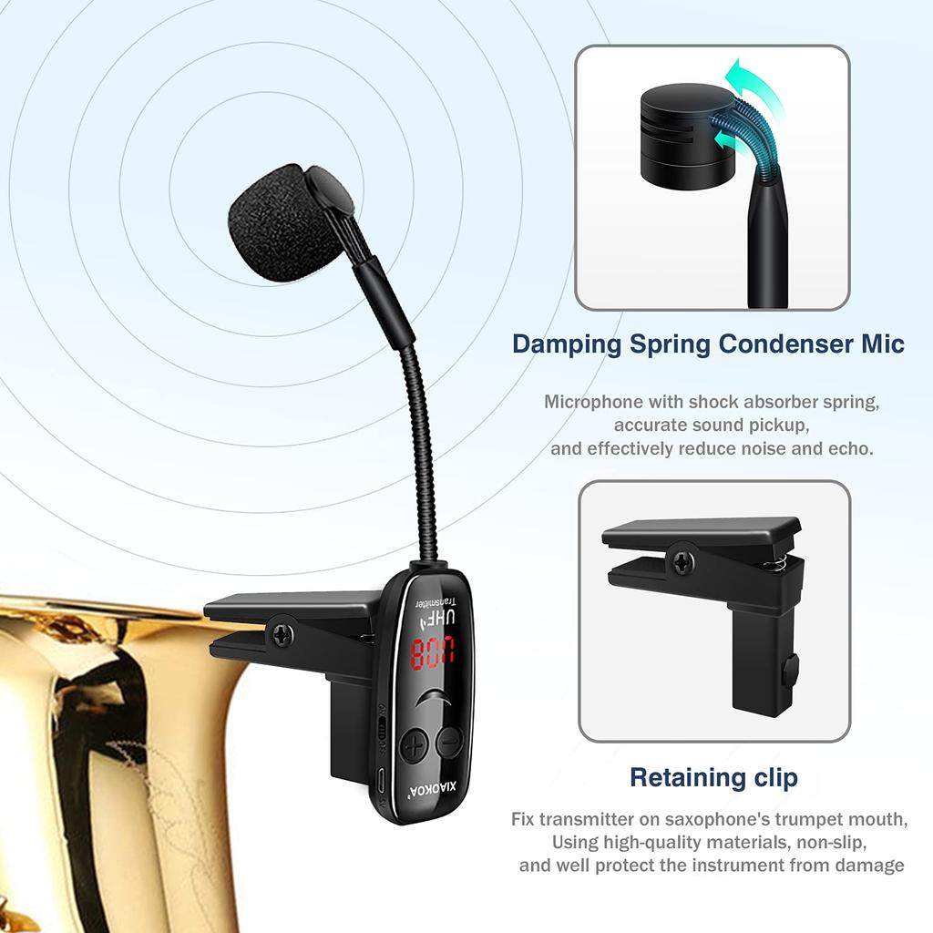 N90 Rechargeable Compact Instrument Microphone for Saxophone, Larinet, Trumpet, and Brass Instruments, Perfect for Live Concerts
