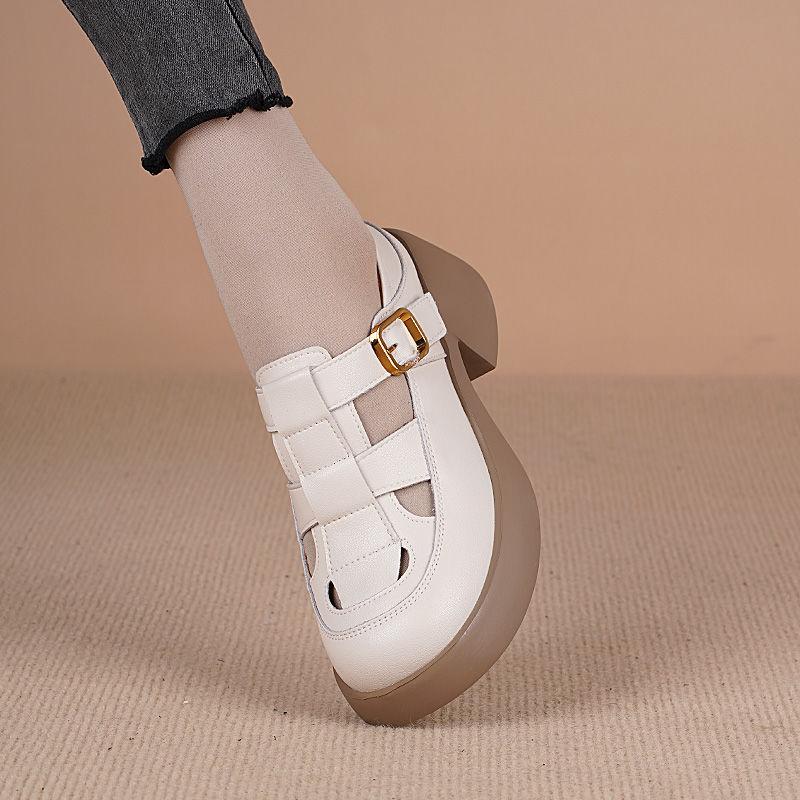 Baotou sandals women's 2025 summer new academic style hollow pig cage shoes thick heel light breathable round head hole shoes