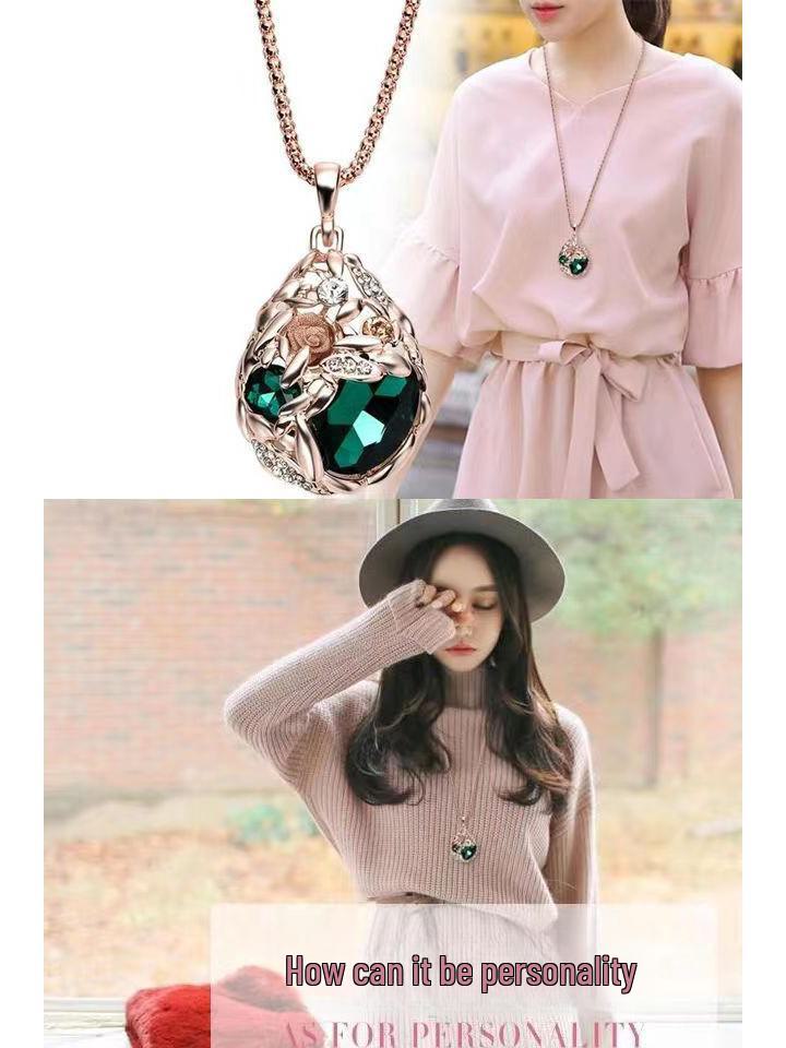 High-End Korean Crystal Round Sweater Chain - Fashionable Autumn/Winter Women's Pendant Necklace
