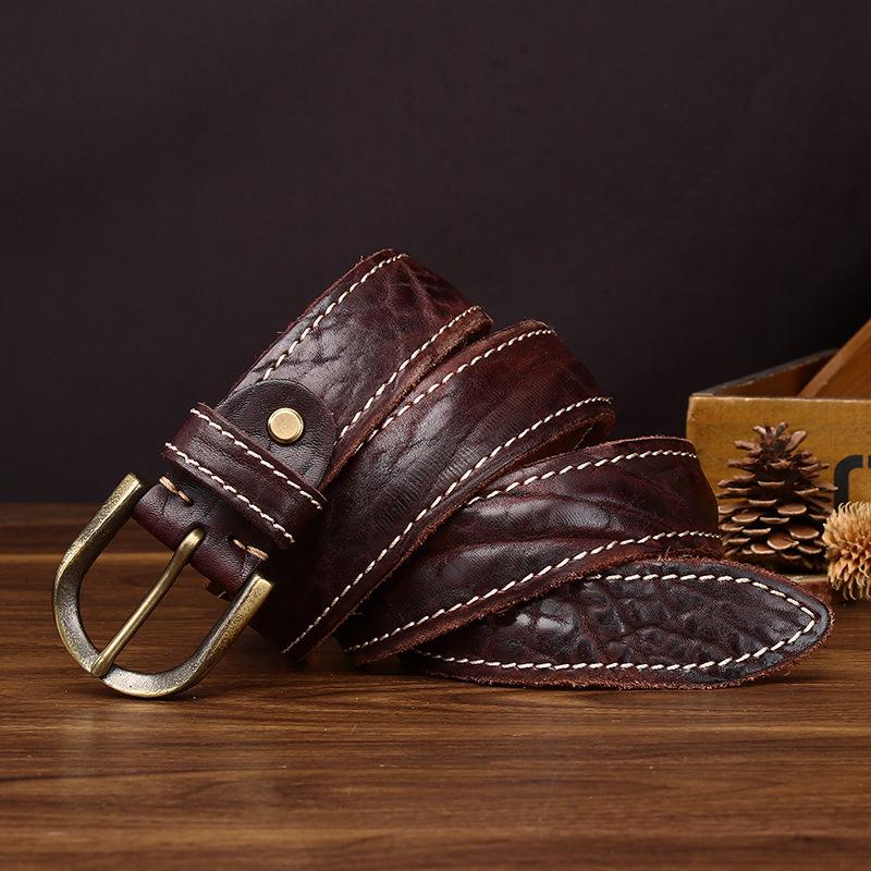 Thickened Personalized Trend Retro Rough Pattern Belt Men'S Leather Pin Buckle First Layer Cowhide Tree Pattern Jeans Belt Men'S