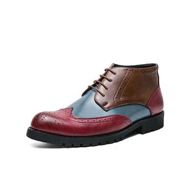Bottines pour hommes à succès de vente, Bottes montantes bicolores tendance hiver pour hommes, Bottines courtes d'affaires pour hommes, Rouge rétro