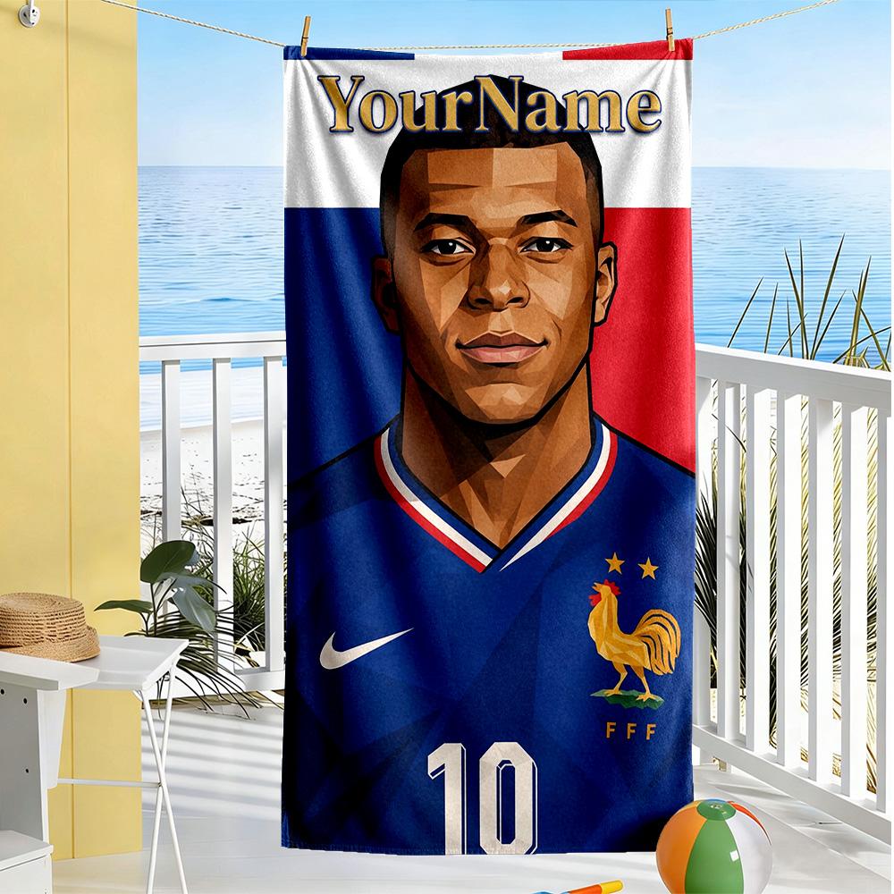 Mbappe Benutzerdefinierter Text Strandtuch Hohe Saugfähigkeit & Schnelltrocknend Geeignet für Schwimmen, Fitnessstudio, Camping, Yoga, Urlaub