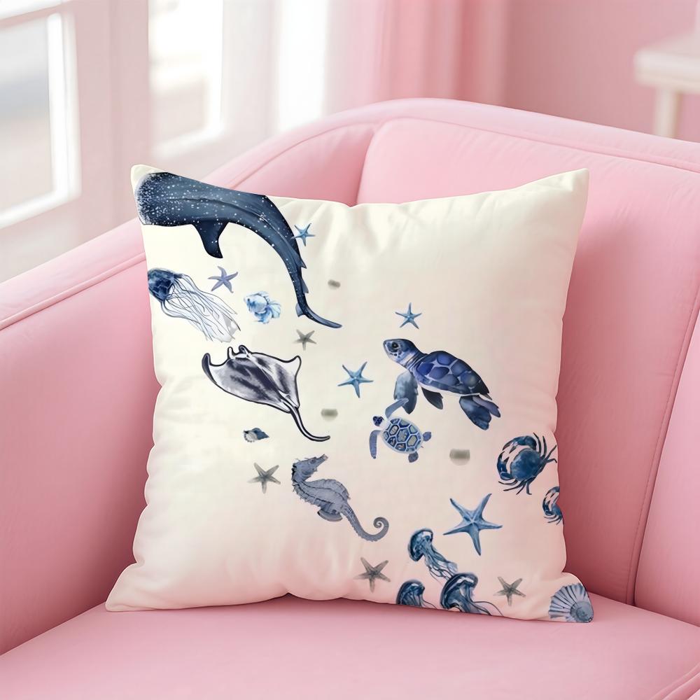 Animals Marine Theme Print Cushion Cover Pillow Case Soft Skin Friendly Fabric  Concealed Zipper
