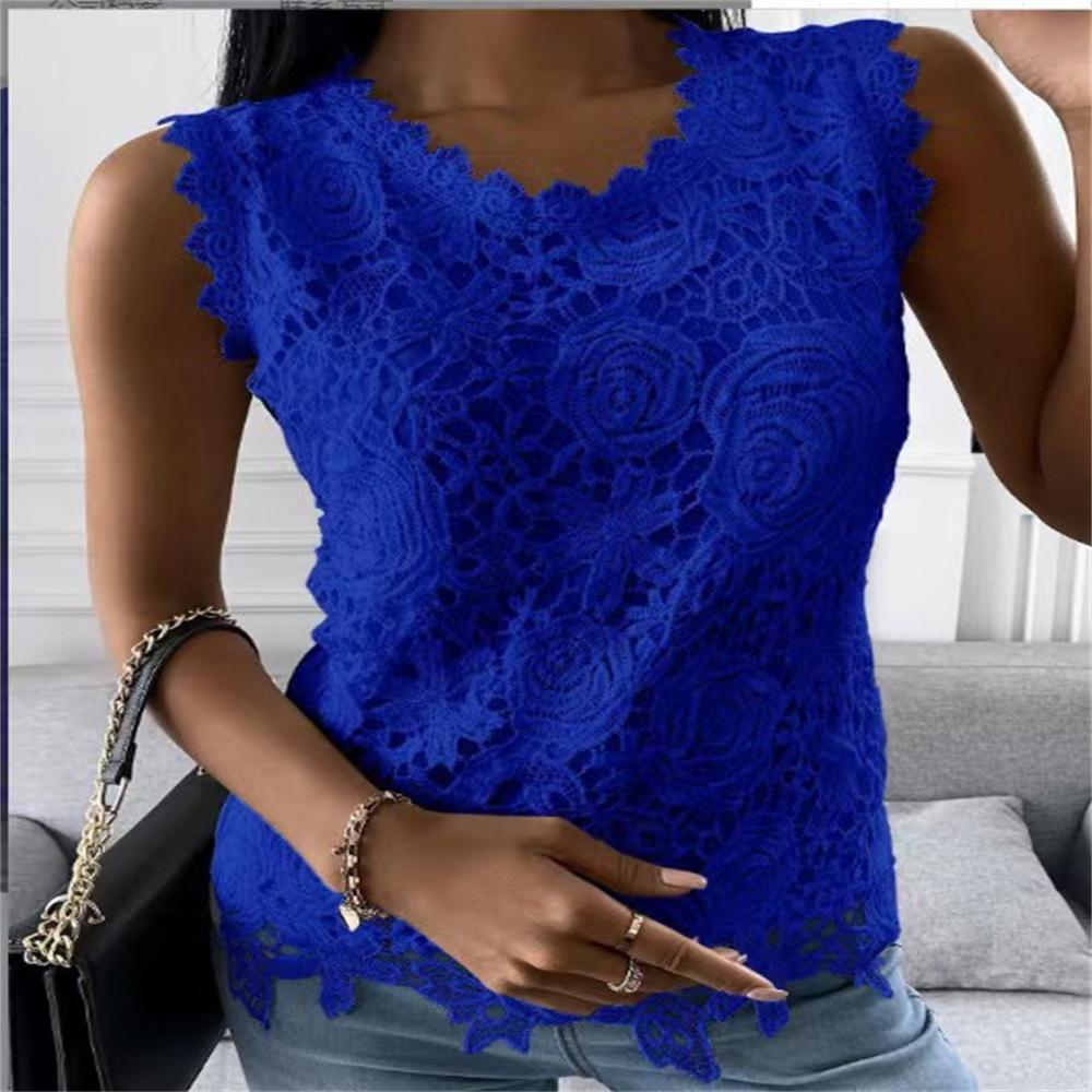 

European and American independent station women s clothing summer new top vest lace shirt 5XL синій