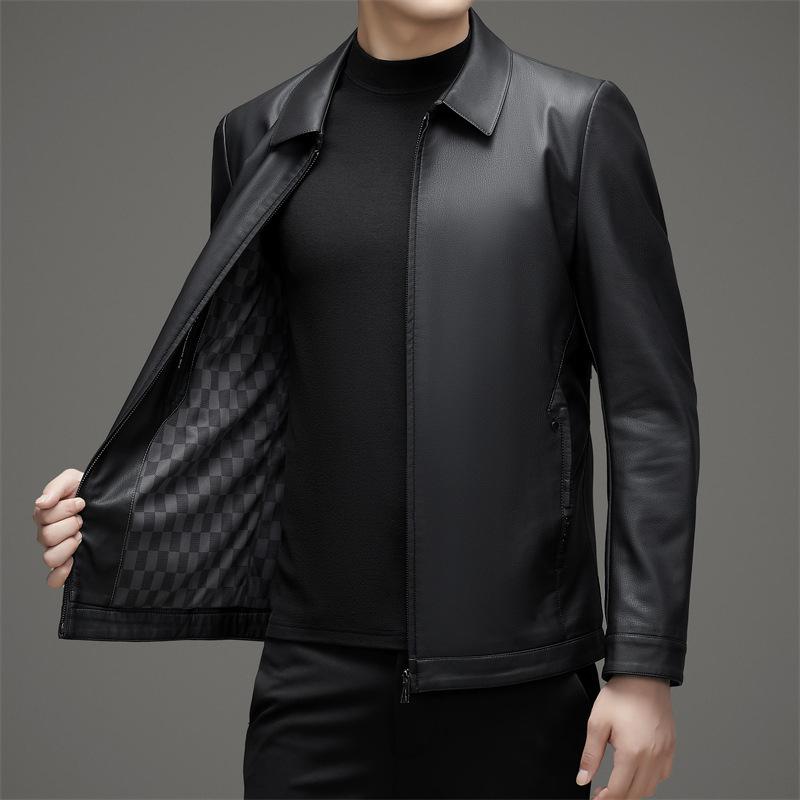 Genuine Leather Jacket Men's Autumn and Winter Middle-aged Men's Leather Jacket Dad's Short Loose Casual Sheepskin Jacket