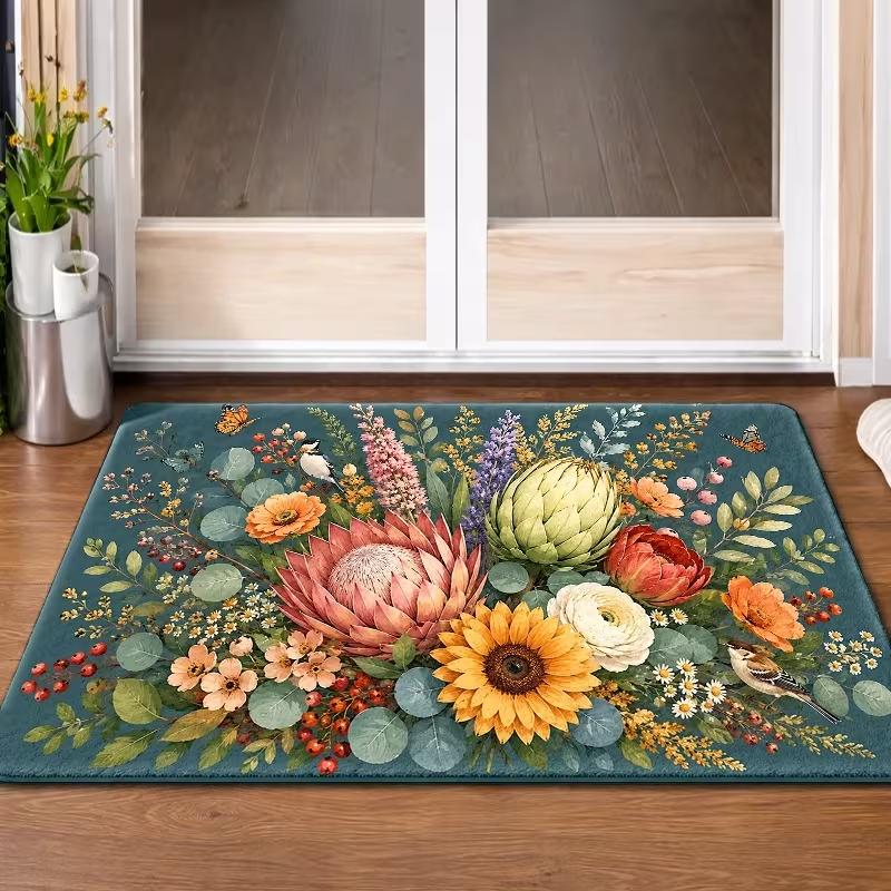 Romantic Red Rose Leaf Door Mat Non Slip Entrance Doormat Gothic Home Decor Carpet for Front Door Bedroom