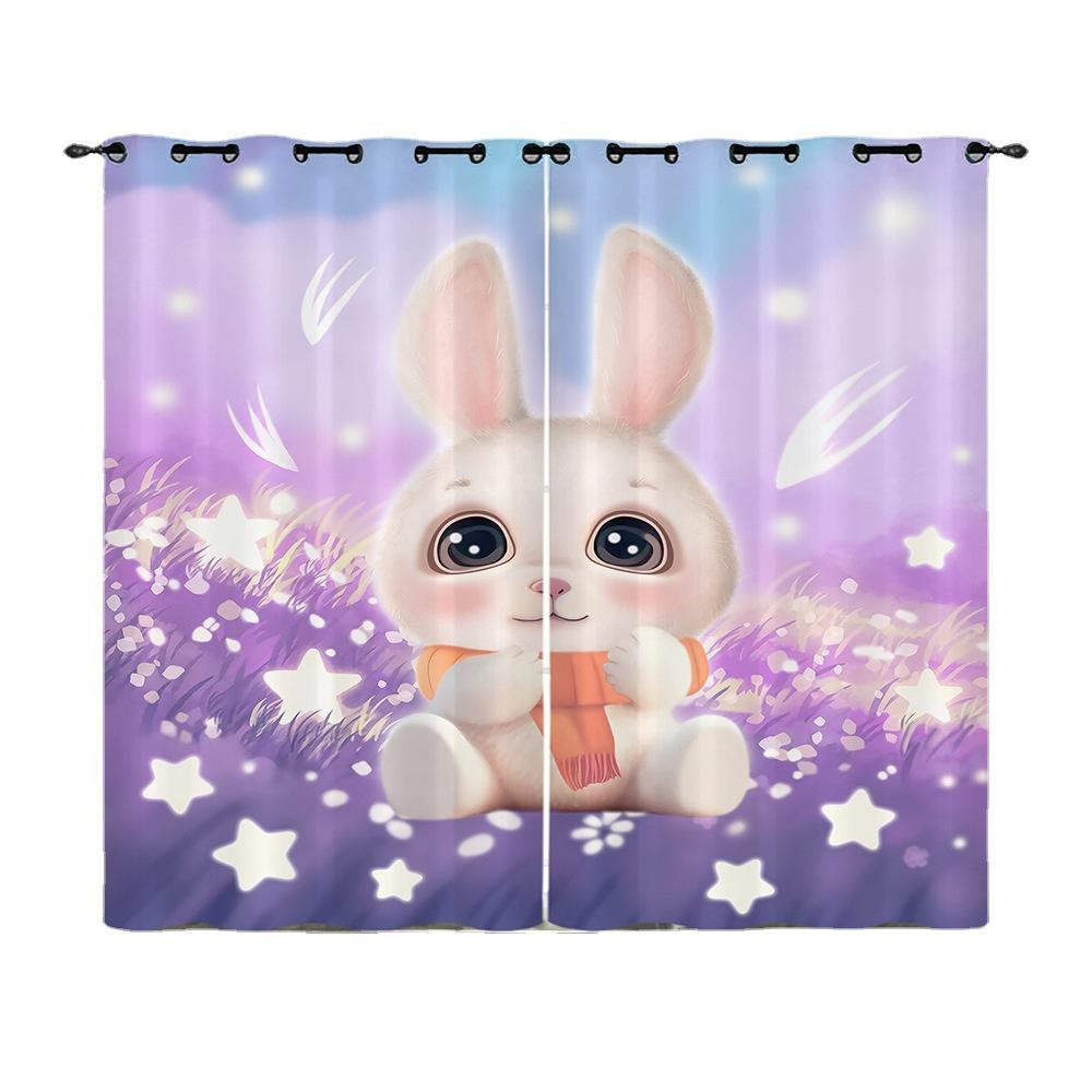 Curtains Cute Animal Rabbit Cat Curtains Bedroom Living Room Blackout Curtain Punching