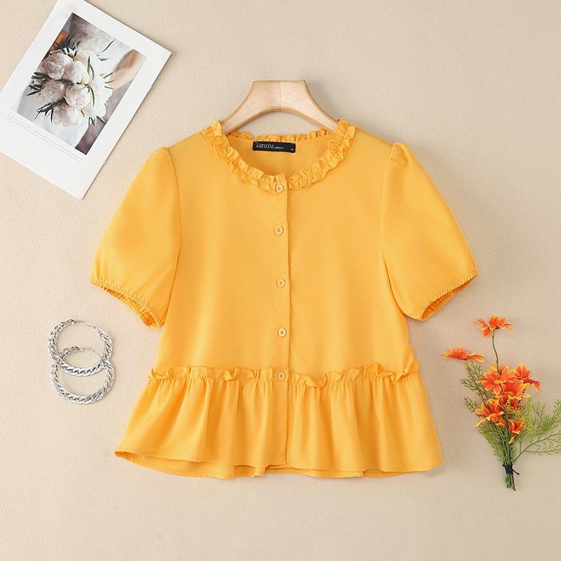 ZANZEA Kvinner Casual Rund Hals Sommer Kort Erm Bluse