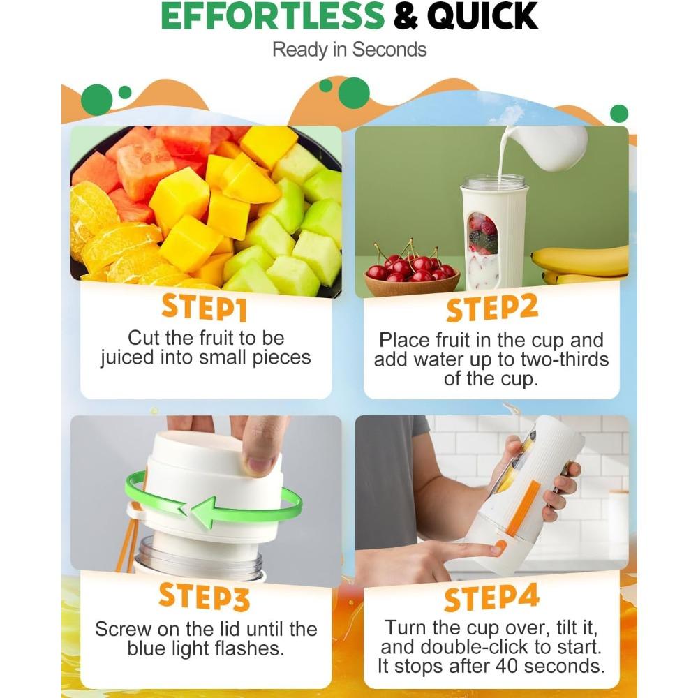 Portable blender for making smoothies; BPA-free mini blender for mixing protein powder; 15 ounces (approx. 440 ml)
