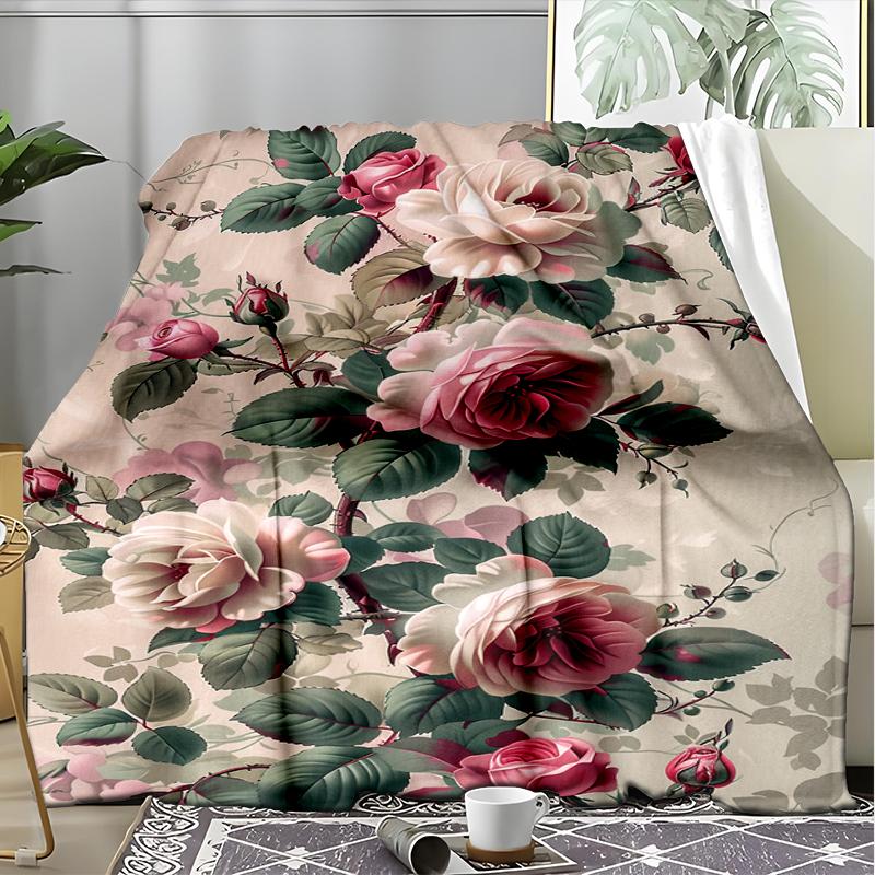 Floral Fantasy Print Flannel Blanket, Soft Warm Lightweight Throw Blanket for Living Room,Sofa Bed Camping Office