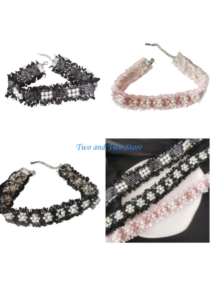 HX6F Small Flower Pearl Collar Necklace Vintage Choker Sweet Cool Necklace Jewelry