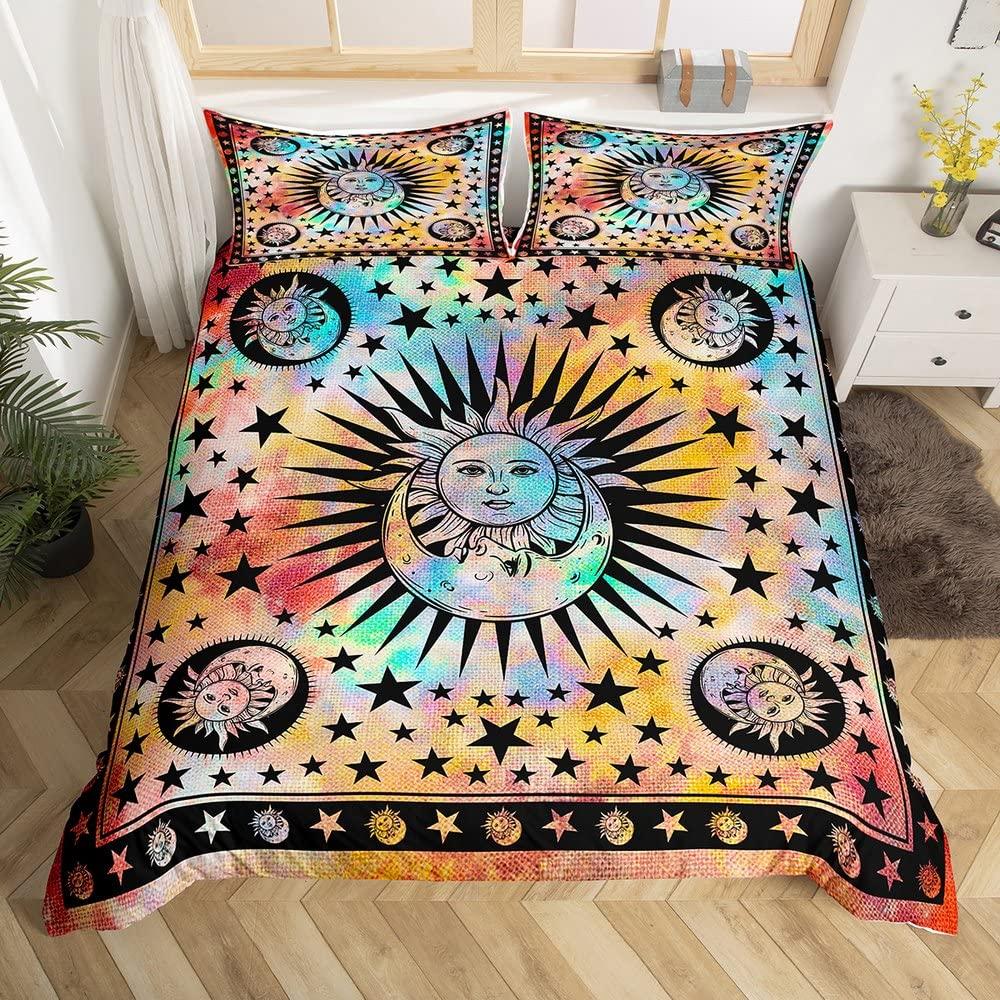 Sun Duvet Cover Colorful Mushrooms Bedding Burning Sun Comforter Cover Halloween Skull Hippie Style Bedding Bedroom Decoration