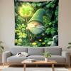 St Patricks Day Gnome Leprechaun Wall Tapestry Four Leaf Clover Gold Coins Green Cute Decor for Living Room Gift