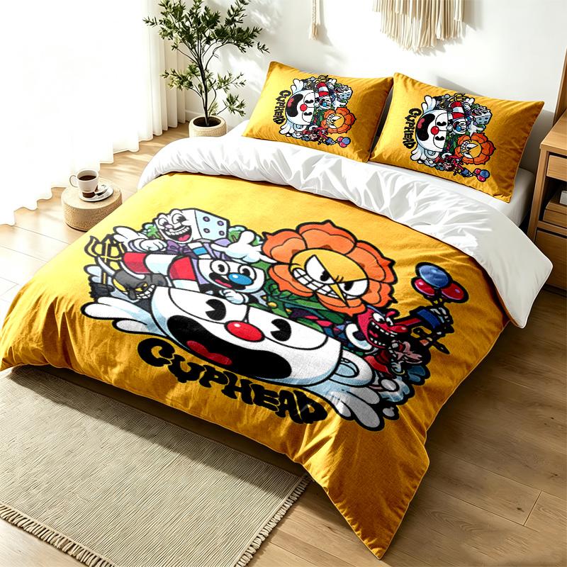 Sada povlečení Cuphead 3dílná Jednoduchá moderní sada povlečení Mačkavé odolná měkká tkanina Pro celoroční použití perfektní dárek
