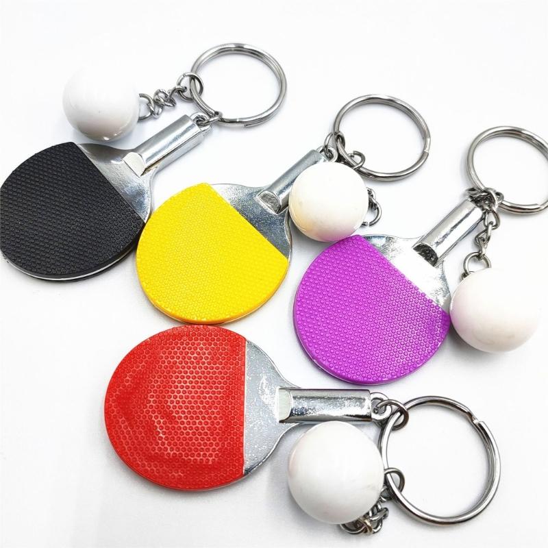 Playing Table Tennis Metal Key Rings Hanging Decorations for Key Backpacks Pingpong Keychain Keyrings Pingpong Key Chain