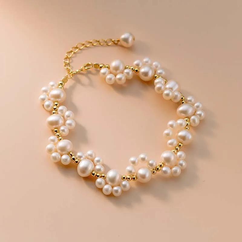 Elegant Cat Claw Pearl Bracelet for Women Zircon Splice Flower Minimalism Bilayer Temperament Accessories Fashion Jewelry Gifts