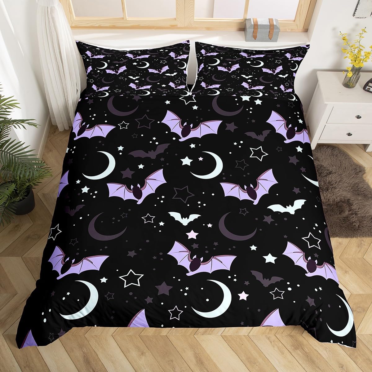 

Bat Duvet Cover Set Gothic Style Wild Animal Comforter Cover for Kids Boys Girls Teens Bedroom Decor Full Queen King Bedding Set EU Single(135x200cm)