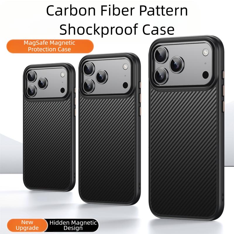 for MagSafe Carbon Fiber Aramid Style Case for iPhone 17 16 15 14 13 12 Pro Max Air 16e Plus Magnetic Anti-drop Cover LMD005