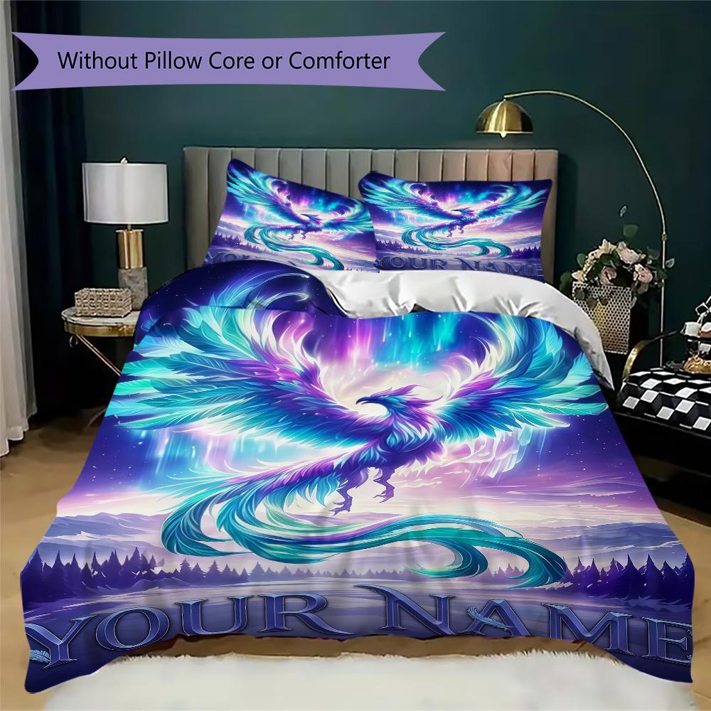 Custom Name Phoenix Artwork Bedding,Quilt Set Quilt Cover Pillowcase Home Birthday Gift(1 * Duvet Cover + 2 * Pillowcase, Without Core)_lx