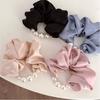 Koreanischer Stil Satin Perlenbesatz Haargummi, Elegant und Sanft Niedriger Pferdeschwanz Stil Reise Haargummi