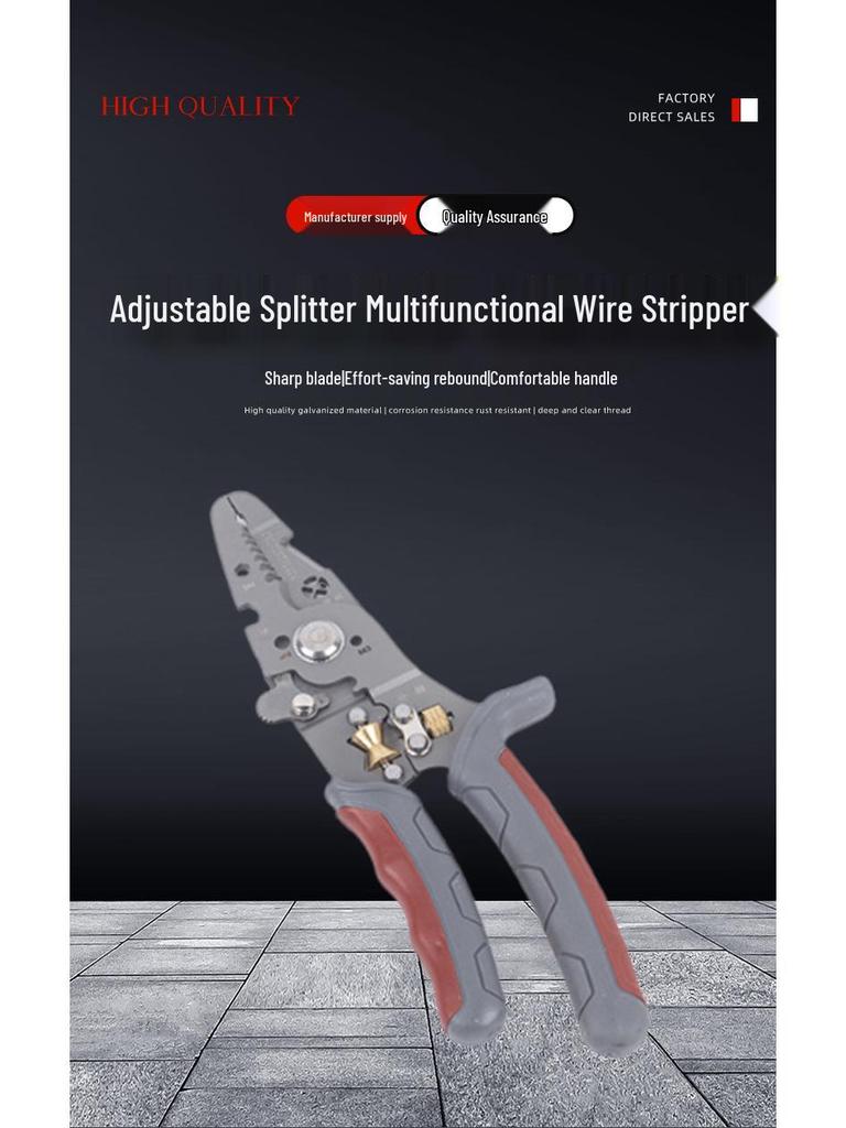 Adjustable Multifunctional Wire Stripper & Cutter with Crimping Pliers and Bent Handle