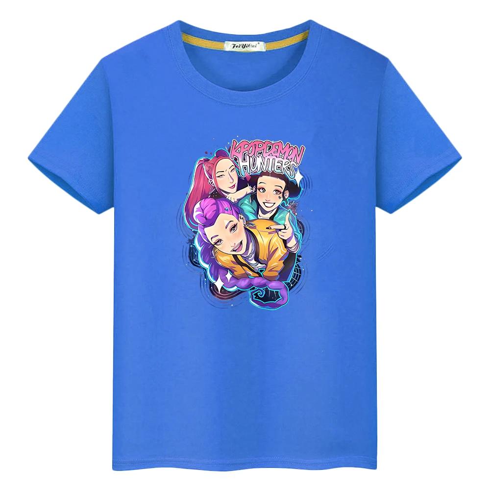 Kpop Demon Hunters Print 100%Cotton T Shirt for Kids Boy 10year Kawaii Tees Anime Tops Round Neck Short Sleeve Y2k Girls Clothes