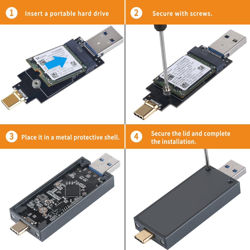M.2 NVMe 2230 SSD Enclosure USB A/C Adapter 10Gbps USB3.2 Gen2 External Case Box for Desktop computer Tablet PC Phone SN740/BG4