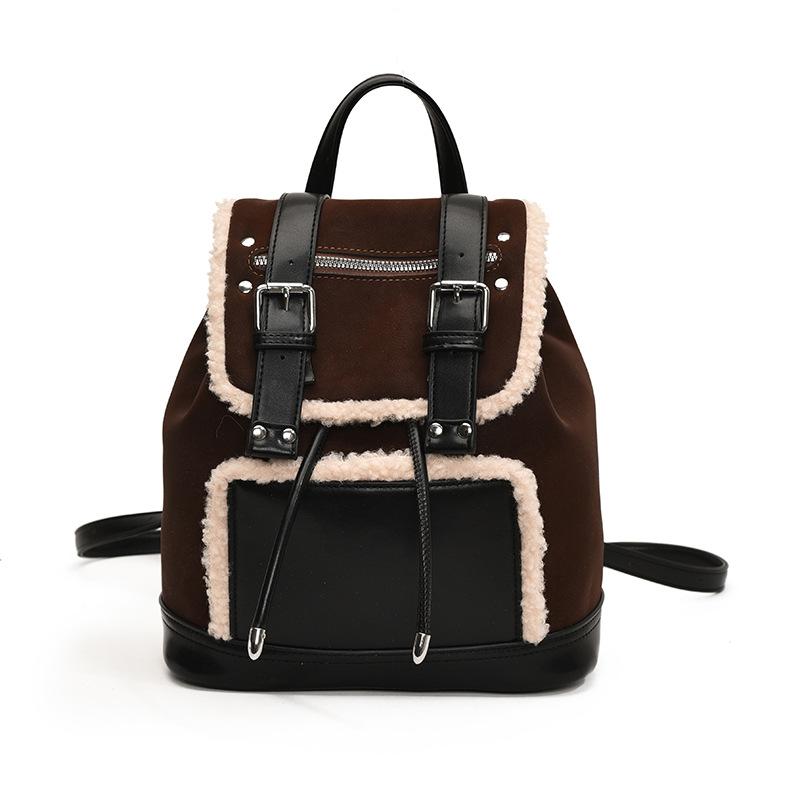 

Autumn and winter retro matte drawstring backpack women s new lamb wool splicing texture portable backpack