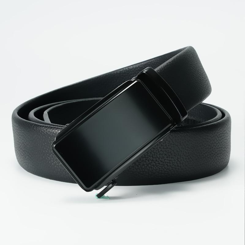 

Ремень из коровьей кожи первого слоя, новый высококачественный деловой ремень из коровьей кожи с автоматической пряжкой, ремень для брюк для людей среднего возраста и молодежи 130cm