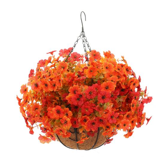 

Осенняя подвесная корзина с искусственными цветами, устойчивая к УФ-излучению, для улицы, сада, двора, патио, крыльца, балкона, с искусственными растениями и кокосовым вкладышем, корзина-плантер D