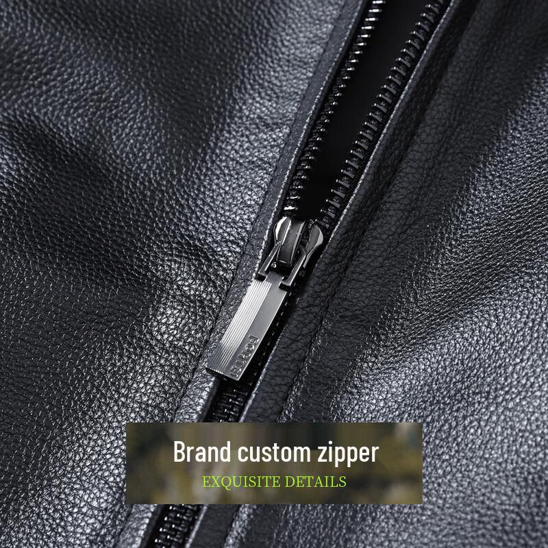 Futting Men's Genuine Leather Down Jacket with Mink Fur Collar