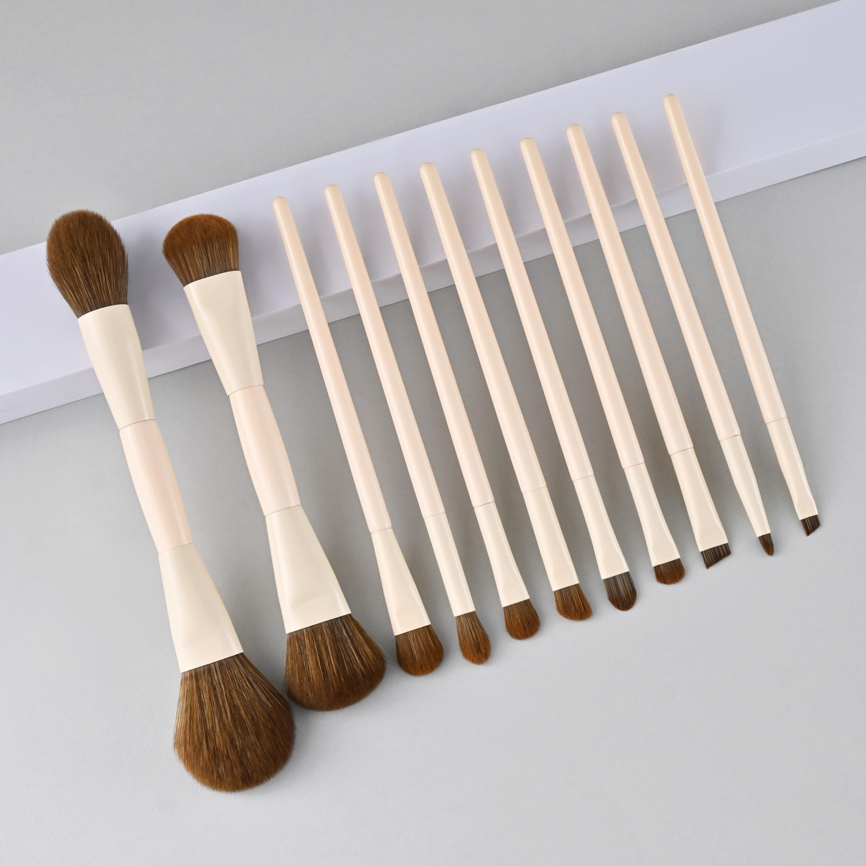 New Arrival Custom Logo Private Label Vegan Synthetic Hair 11pcs Beige Makeup Brushes Professional Makeup Foundation Brush Set regular size