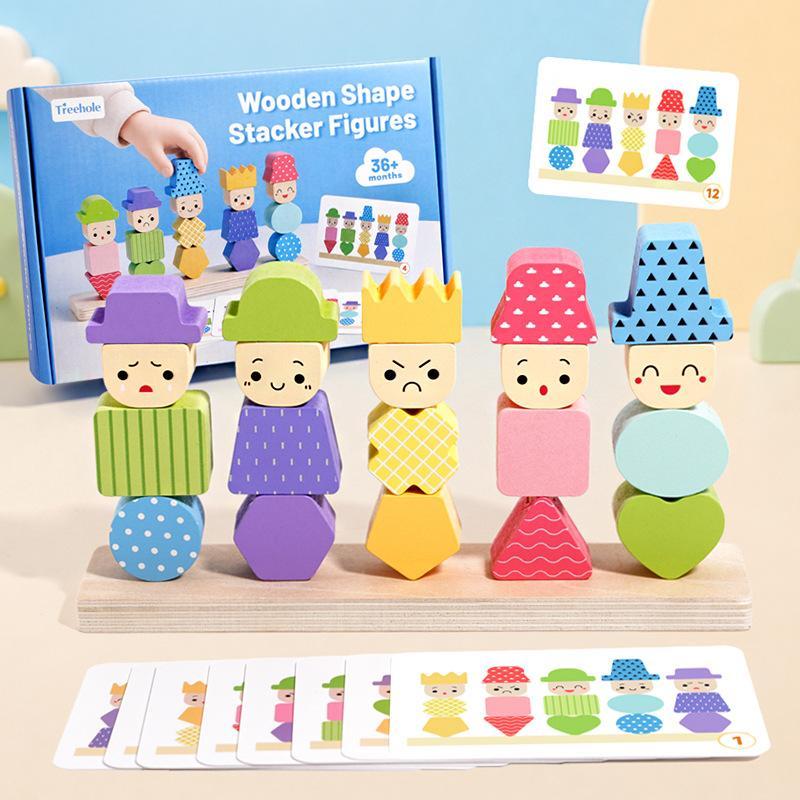 Color Sorting Toys Montessoris Wooden Early Learning Toys Fine Motor Skills Puppet Hat Face Match Creative Stacking Toys For Kid