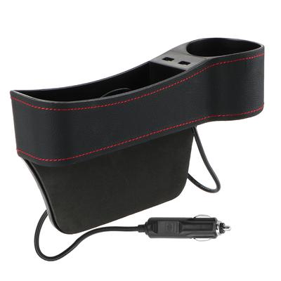 Aufbewahrungsbox aus Leder für Autositzlücken, Autozubehör, Dual-USB-Ladegerät, Auto-Organizer, Telefon, Flaschenhalter, Becherhalter, Box zum Verstauen und Aufräumen, Schlitzbox für Sitzlücken