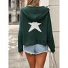 2025 Autumn and Winter Pullover Hooded Knitting Pocket Long Sleeve Five-Pointed Star Work Clothing Sweater Female Knitted Sweater