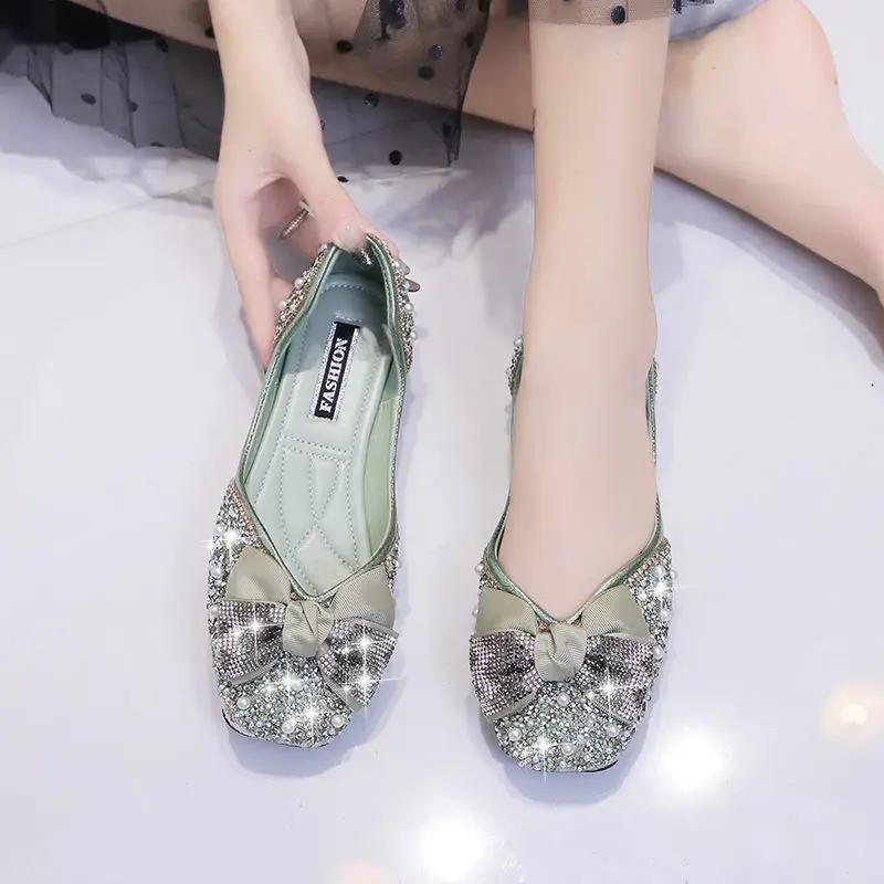 Fashion With Bow Elegant Party Shoes for Women Single Black Pearl Summer 2025 Trend Shoe Casual Stylish On Promotion Young Woman Flats