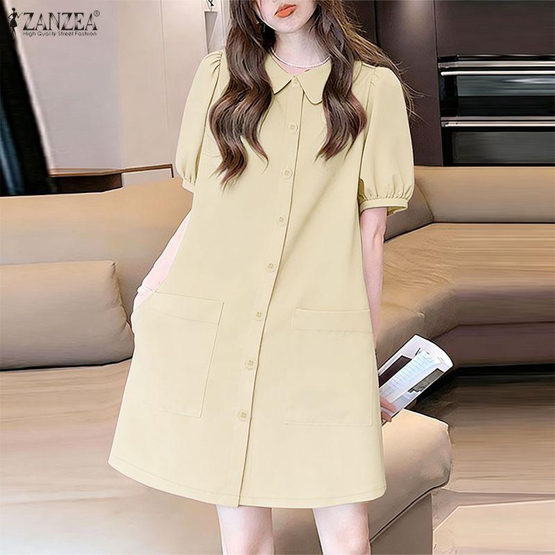 ZANZEA Women Casual Turn Down Collar Summer Short Sleeve Dress