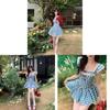 French Vintage Blue Plaid Short Dress With Bow Pattern For Summer Fashion Womens Casual Wear
