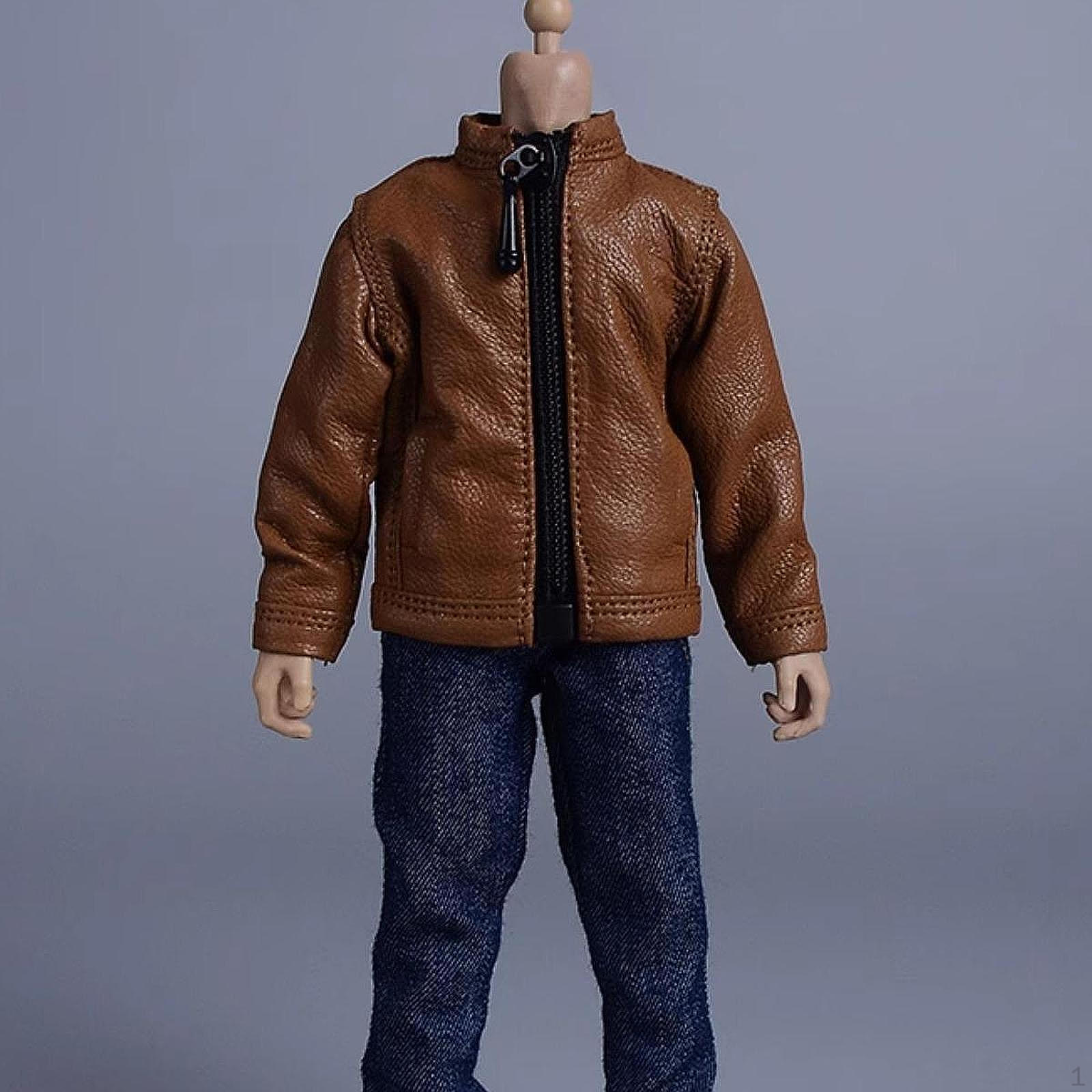 

1/12 PU кожаный пиджак костюм, миниатюрная одежда ручной работы кукольная одежда для 6-дюймовых фигурок боди платье коричневый