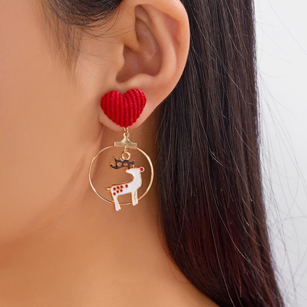 Exquisite Snowflake Elk Asymmetrical Earrings for Women Girl New Design Red Christmas Tree Star Earrings New Year Jewelry Gifts