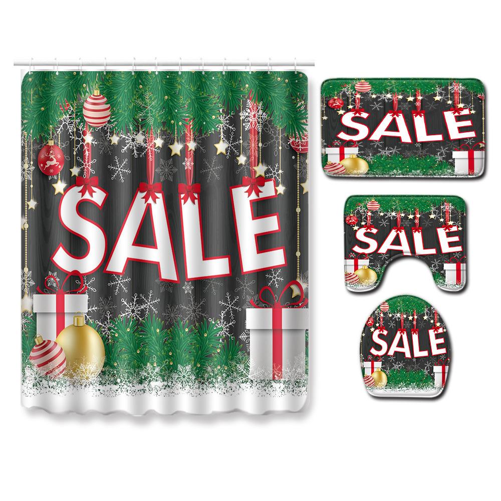 Christmas Shower Curtain Floor Mat Combination Four-Piece Set Bathroom Toilet Carpet Shower Room Mat Foot Mat