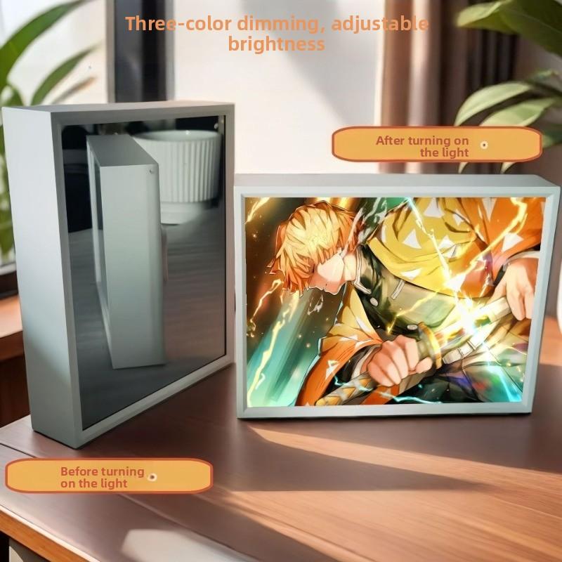 21cm/8.27in Demon Slayer Light Painting 3D Anime Mirror LED Boxs USB Plug-in Model Acrylic Peripherals Birthday Gifts Decoration
