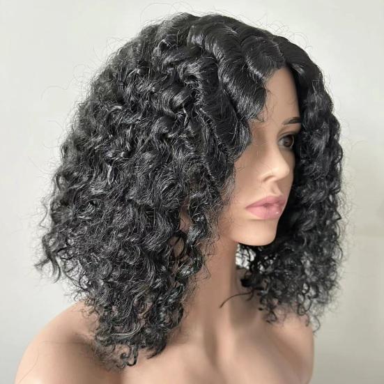Women Short Afro Curly Wig Natural Looking High Temperature Fiber Fluffy Middle Part Shoulder Length Kinky Wavy Synthetic Wig