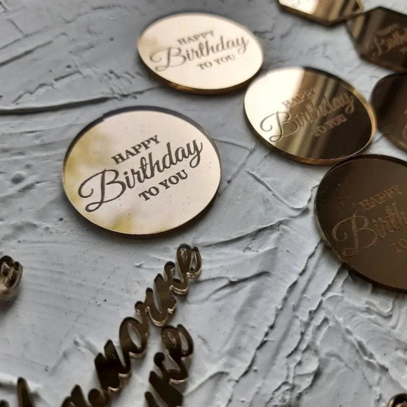 5Pcs/Set Of Circular Marked Acrylic Happy Birthday Cake Decoration Valentine'S Day Wedding Party Dessert Diy Decoration