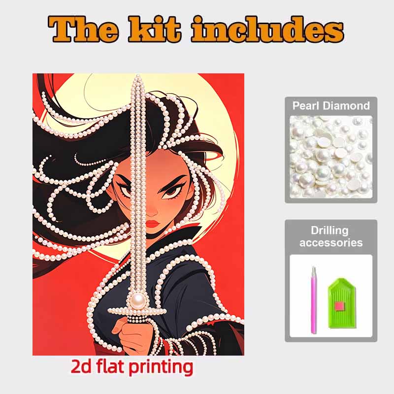 Disney Pearl Painting Mulan Red Sun Background Blend 5D DIY Pearl Picture Crafts for Adults/Beginners Gift Ideas Home Decor