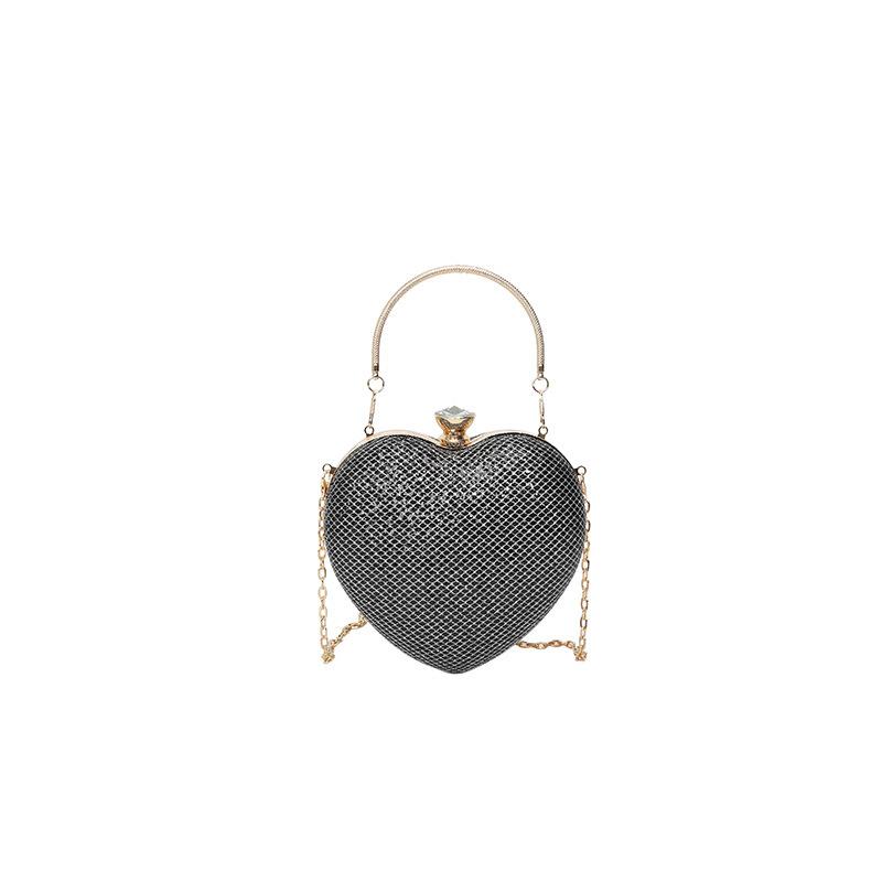 Evening Clutch Women Shiny Handbag Heart Shape Metal Clutches Bag Fashion Chain Shoulder Crossbody Bag Luxury Lady Purse