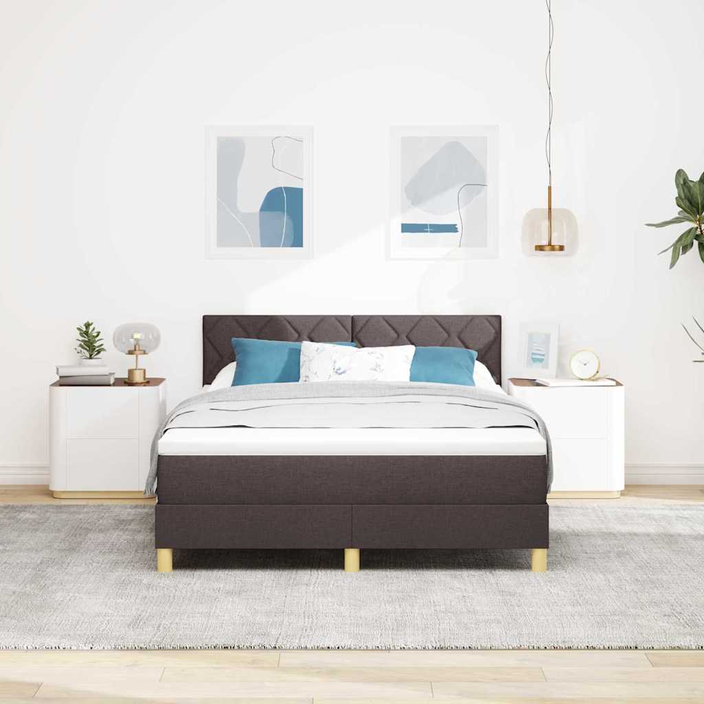 Box Spring Bed with Cushions Dark Brown 140 X 190 Cm Fabric