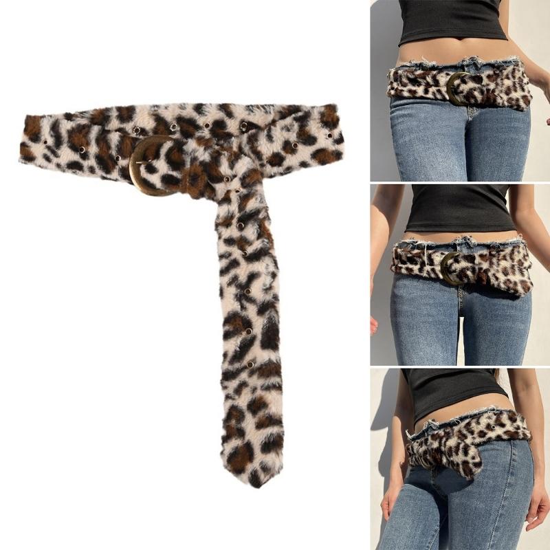 Waistband for Women Elegant Furred Plush Luxurious Belt Maillard Color Retro Girdle Belt Stylish Leopard Print